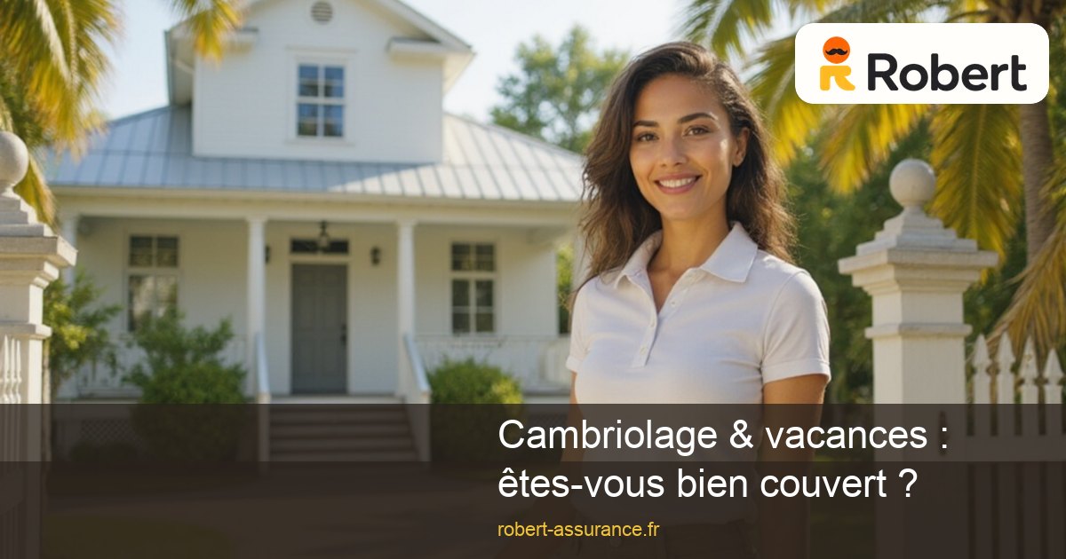 La conseillere Robert Assurance devant une case creole aux volets fermes, prete pour le depart en vacances